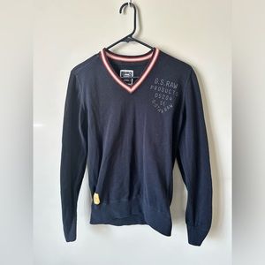 G-Star Raw Men’s V-Neck Knit Sweater In Navy Blue Size Small